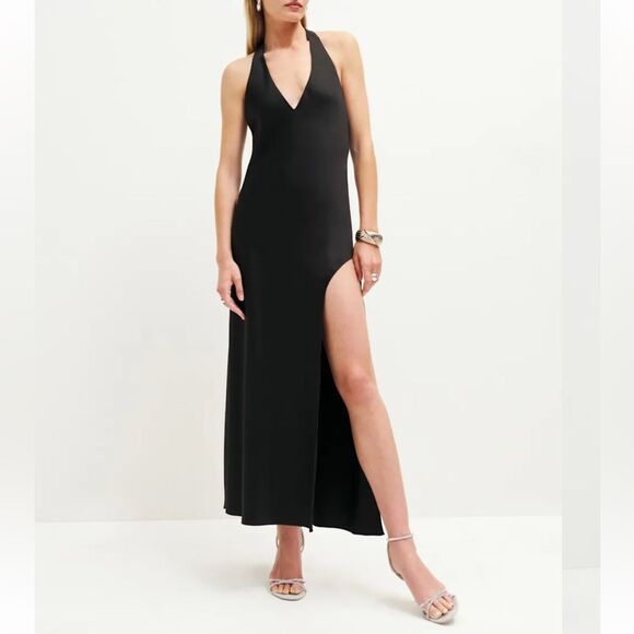 NWT Reformation Black Halter Meral Maxi Gown Large